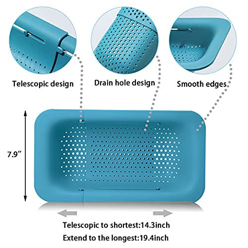 Collapsible Sink Colanders and Strainers Basket Over the Colander Extendable Plastic Fruit Vegetable Strainer Drainer for Kitchen (I-Double Green)