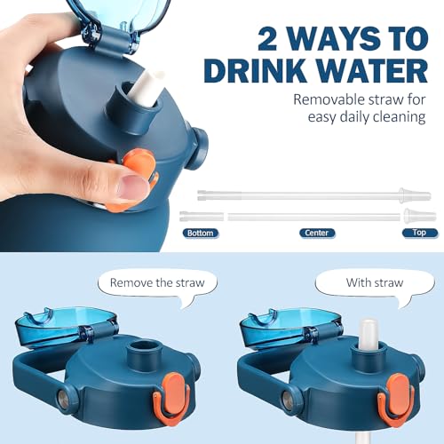 42oz Glass Water Bottles with Straw (Blue / 42 Ounces)