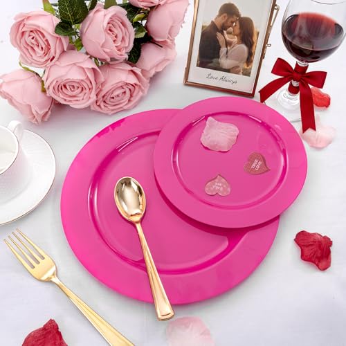 60PCS Hot Pink Disposable Party Plates Set (60 / Hot Pink)