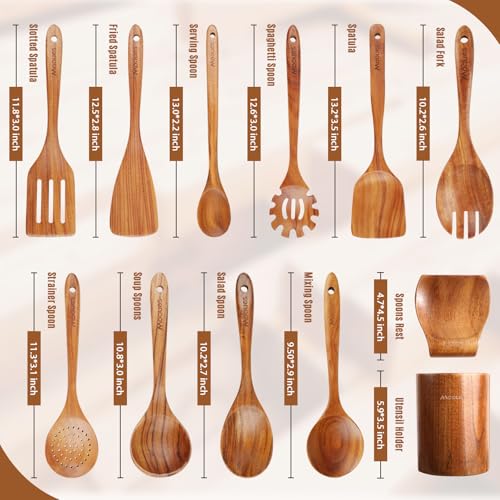 12 Piece Wooden Spoons for Cooking (12 PCS Set)