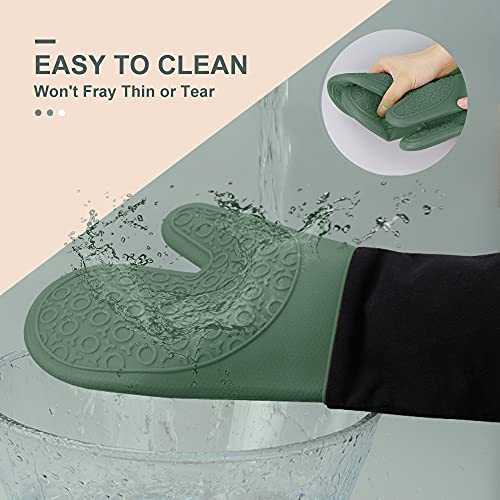 Silicone Oven Mitts (Midnight Green & Black / 14.6in Oven Mitts)