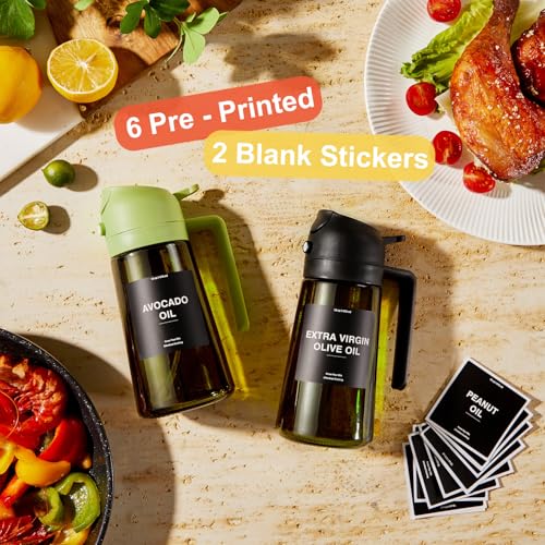 16oz 470ml Olive Oil Dispenser for Kitchen with Stickers (Light-Proof /w Stickers / Black&White)