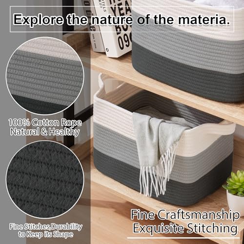 Cotton Rope Storage Baskets for Organizing Dark Gray 3 (Gradient Dark Gray / 3 pcs-13”x9.9”x8.7”)