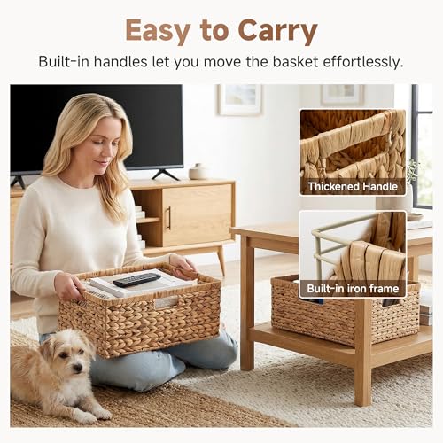 Wicker Baskets for Storage (Natural (Water Hyacinth) / 16½"L x 13"W x 7½"H)
