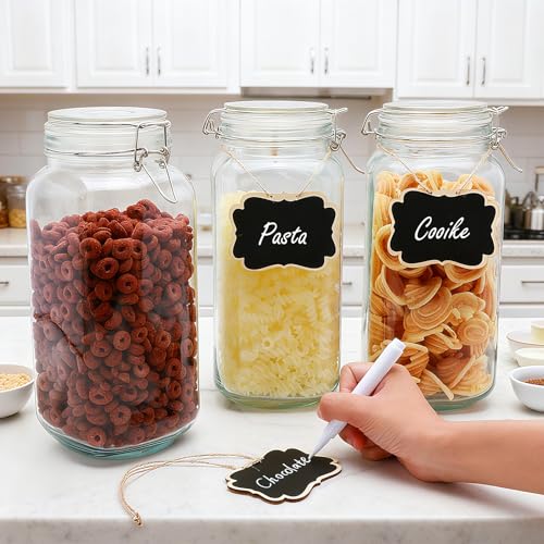 78oz Glass Storage Jars with Airtight Lids Set of 3 (78oz*3-square)