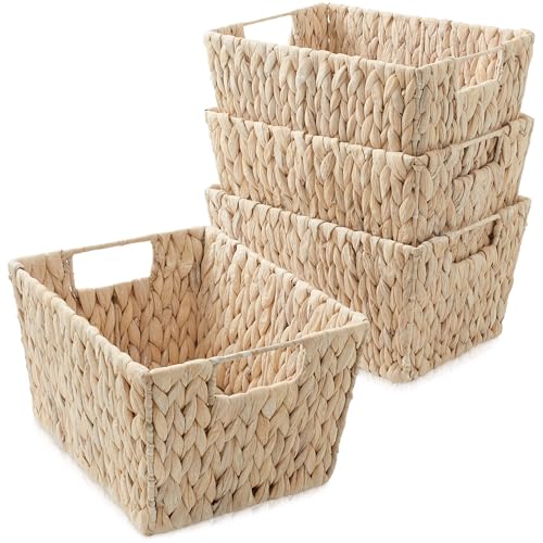 Set of 4 Water Hyacinth Storage Baskets with Handles (Whitewash - Hyacinth)