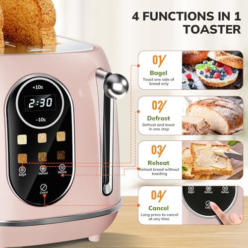 Smart Touch Screen Toaster 2 Slice (Extra Wide Slot / Pink)