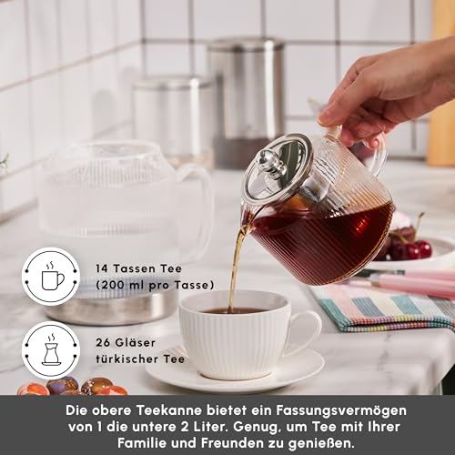 Kelly Midi Borosilicate Glass Teapot Set with Infuser (2 L / 1 L / Kelly Glass)