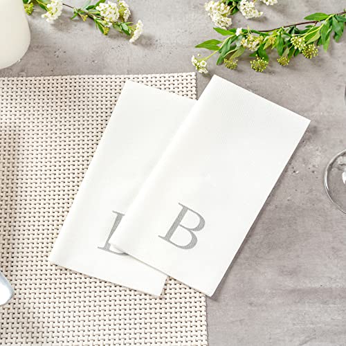 Silver B White Linen Feel Guest Towel Napkin (Silver / 2000 Count / B)