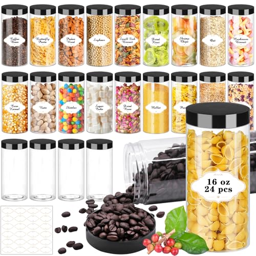 16 OZ Plastic Jars with Lids (16OZ 24Pcs Black)