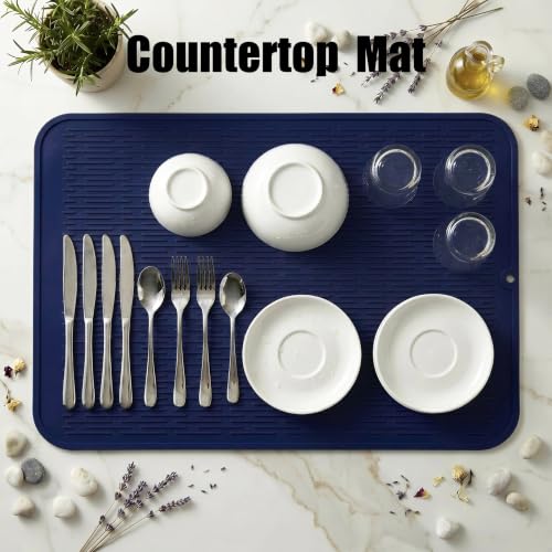 Silicone Dish Drying Mat for Multiple Usage (Navy Blue / 32"L x 18"W)