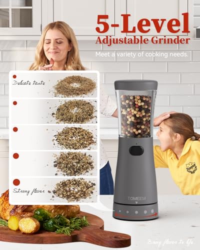 Electric Salt and Pepper Grinder Set with Storage Base (Dark Gray)