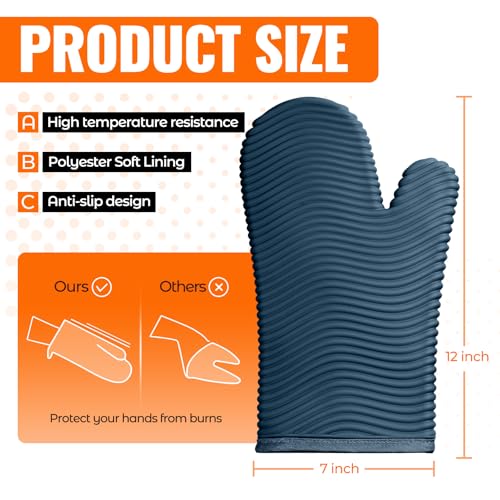 Silicone Oven Mitts (2PCS-12"L x 7"W/AGAVE-WAVE SURFACE)