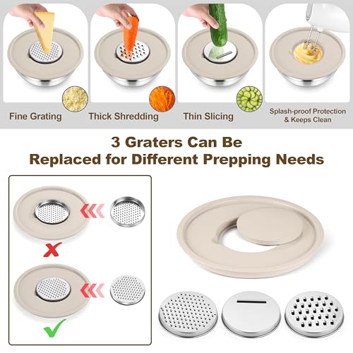 Mixing Bowls Stainless Steel Salad Bowl with Lid & Graters (6 Count)