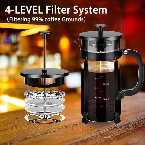 French Press Coffee Maker 304 Stainless Steel Coffee Press (Black / 12 oz)