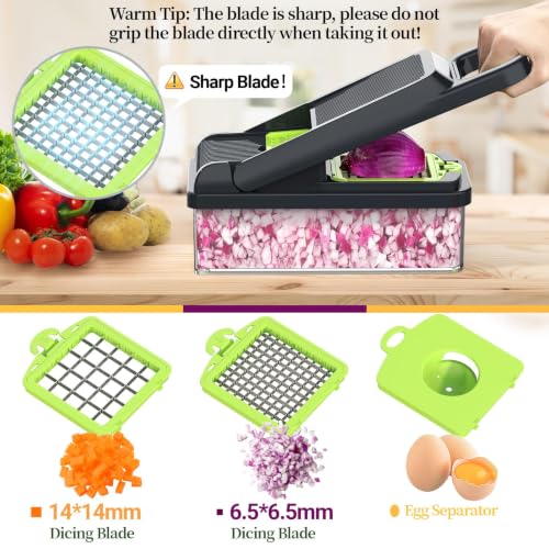 12-in-1 Vegetable Chopper 7 Blades, Veggie Cutter with Handle, Green/Grey