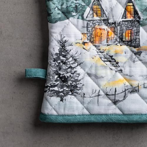 Maison d'Hermine Oven Gloves 100% Cotton Oven Mitt (126 - Neige De Noel / 7.5" x 13" (Oven Mitt))