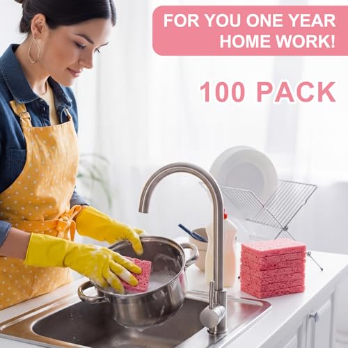 100 Pcs Sponges Bulk Sponges Kitchen Compressed Sponge (Pink)