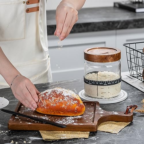Sourdough Starter Jar 2Pack 35OZ with Ounce Scale Line (Wood Lids-2 Pack)