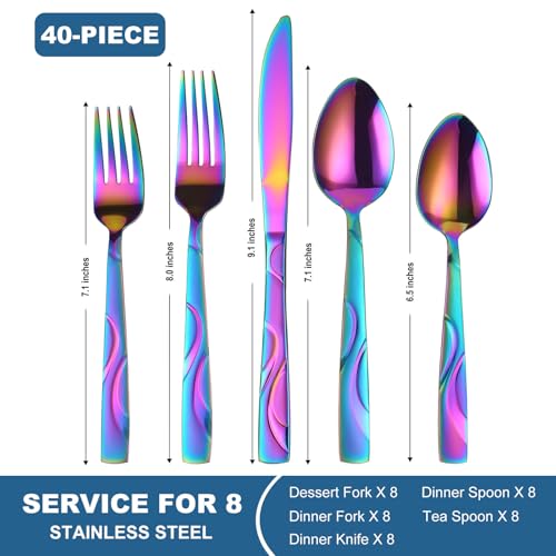 40 Piece Rainbow Flatware Set for 8 (Rainbow / 40-Piece)