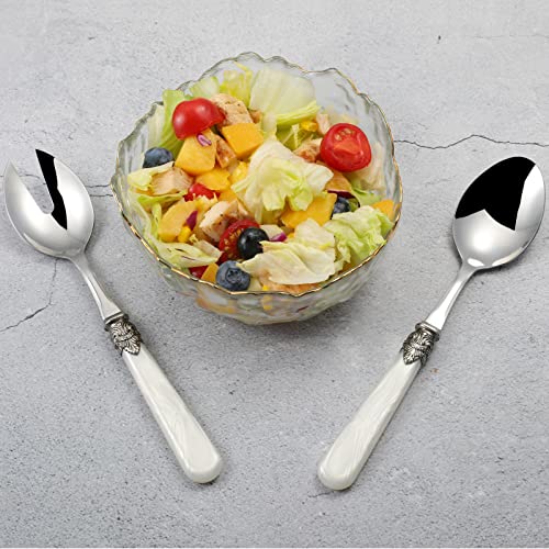 2 piece Salad Servers Stainless Steel Salad Serving Set Salad Fork and Spoon (White)