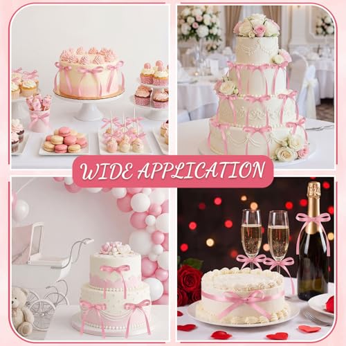 30 Pack Bow Cake Toppers Rose Pink Ribbon Bows for Cake (Rose Pink)