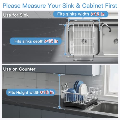 White Dish Drying Rack in Sink with Drainboard and Utensil Holder (White / For 12"-30"w Sink, with Drainboard)