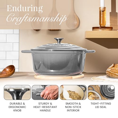Cast Iron Dutch Oven with Lid (Grey / 7.3-Quart - Deep)