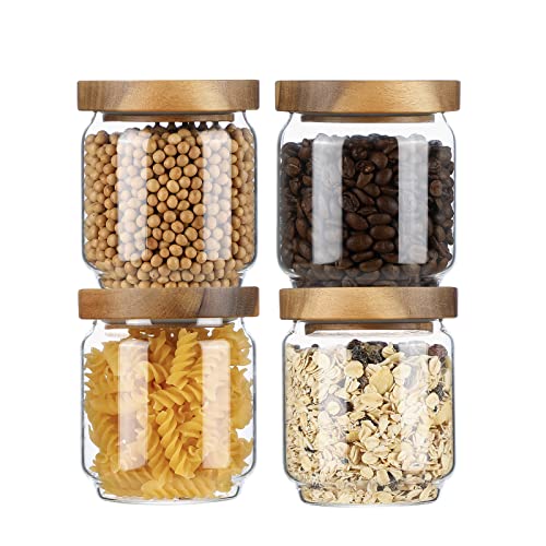 15 OZ Glass Jars with Airtight Acacia Wood Lids (15 OZ SET OF 4)