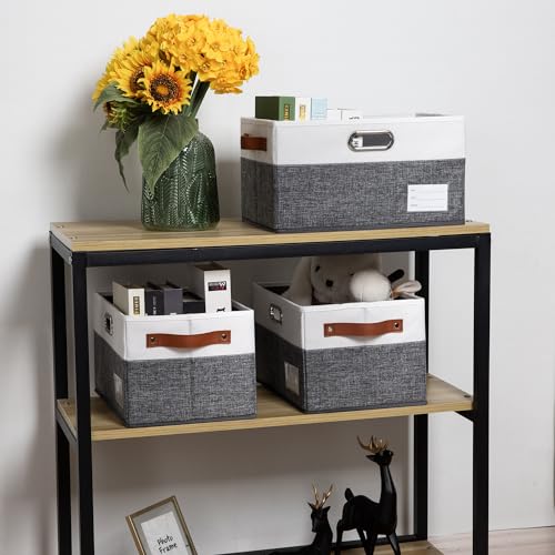 Larger Foldable Storage Bins with Handles [5 (Grey & Cream / Jumbo(5-Pack))