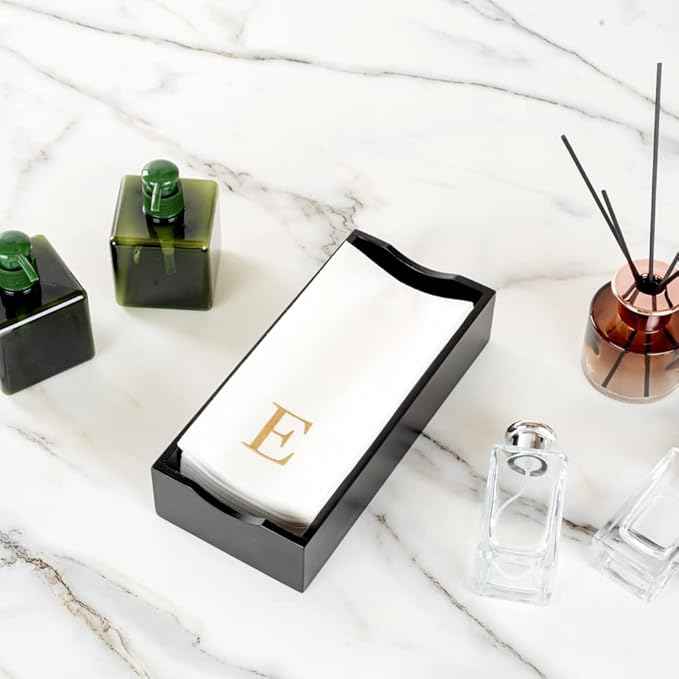 Luxenap 15.8 X 7.9 Inch Linen-Feel Guest Towels, 2000 Lettered Hand Towels - Gold Letter 'E', Sans Serif Font, White Paper Dinner Napkins, airlaid, For Restrooms And Tables - Restaurantware