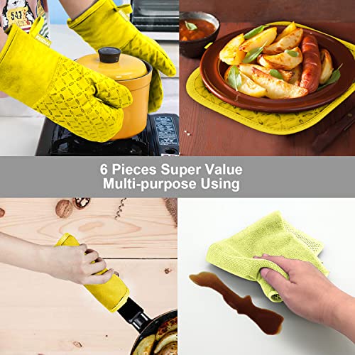 Oven Mitts and Pot Holders 6pcs Set (Yellow)