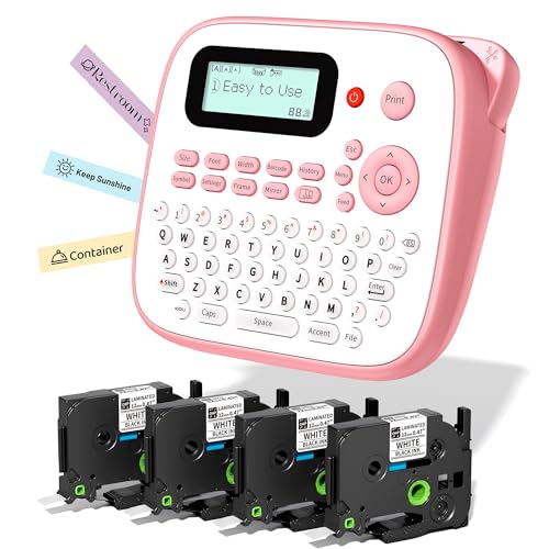 Pink Label Maker Machine with 4 Tapes Laminated Waterproof (Pink)