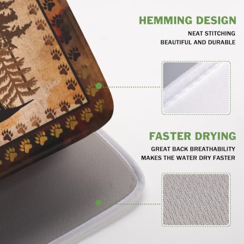 Forest Deer Dish Drying Mat Wildlife Animal Dishes Pad 16"x18" Microfiber Absorbent Fast Dry Drainer Rack Mats for Kitchen Countertop Decor (Forest Deer Brown / 16x18 inch)