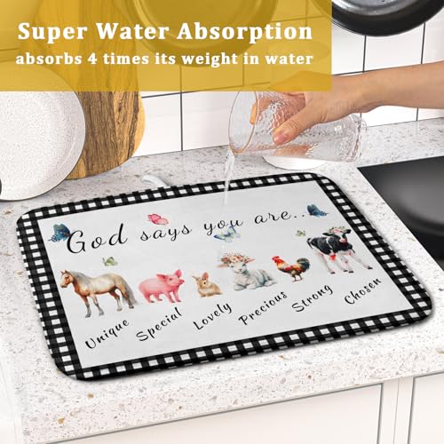 Farmhouse Animals Dish Drying Mat (Farm Animals 605 / 18" x 16")