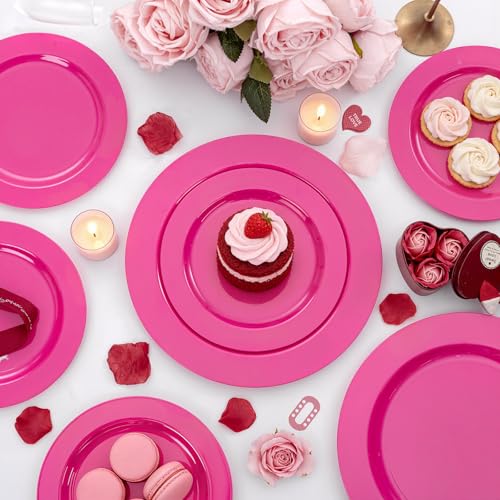 60PCS Hot Pink Disposable Party Plates Set (60 / Hot Pink)