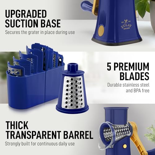 Rotary Cheese Grater Manual Hand Crank 5 Blade Shredder