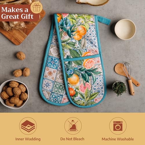 Double Oven Mitts 100% Cotton Double Oven Glove (010 - Agrume / 7" x 35" (Double Oven Mitt))