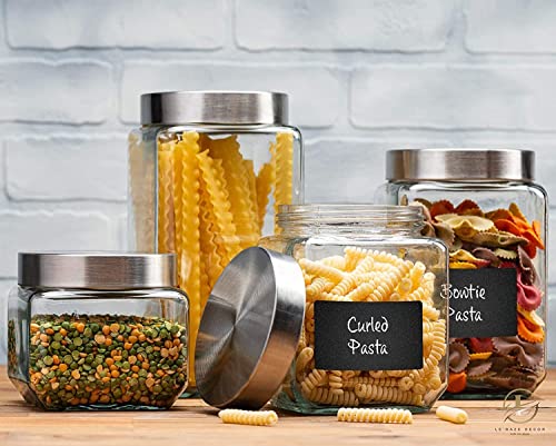 4pc Square Glass Cookie Jars with Airtight Lids + Marker & Labels