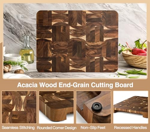 Large Thick End Grain Acacia Wood Cutting Board (16"L x 1"W)