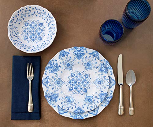 18 Piece Luxury Melamine Dinnerware Set (Moroccan Blue)