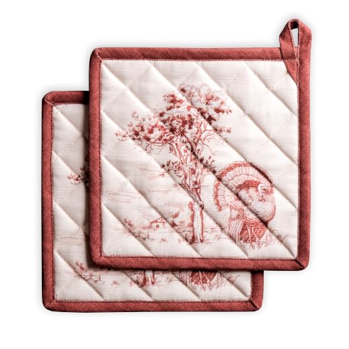 Pot Holders 100% Cotton Potholders (098 - Holy Jouy - Brown / 8" x 8" (Pot Holder Pack of 2))