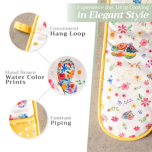Double Oven Mitts 100% Cotton Double Oven Glove (034 - Happy Florals - Sweety / 7" x 35" (Double Oven Mitt))