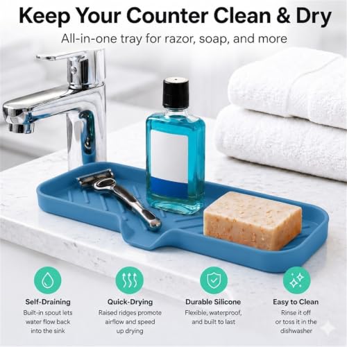 Silicone Soap Dish with Drain Spout (Lichen Blue / L(12"×4"))