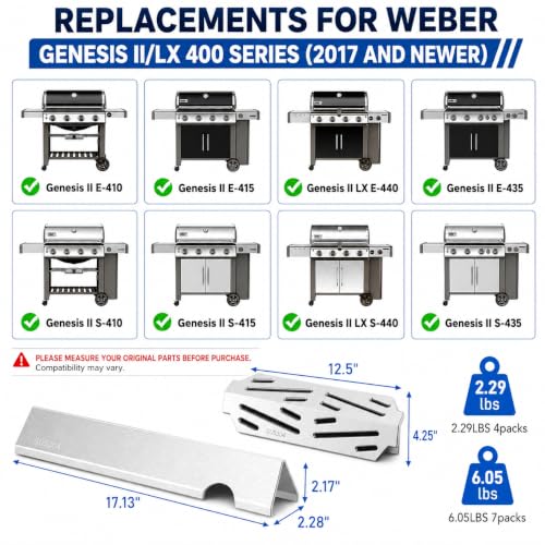 SUS304 Heat Deflectors & 17" Flavorizer Bars for Weber Genesis 2 400 Series (17.13"×2.28"×2.17" - 66033 Genesis II LX E440)