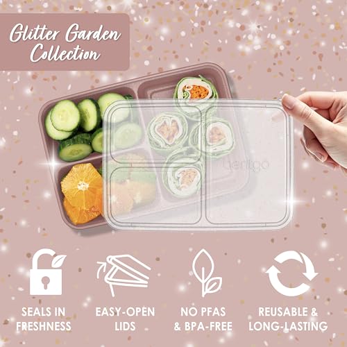 Prep - 20-Piece 3-Compartment Reusable Meal Prep Containers with Lids, PFAS & BPA Free Materials, Durable, Microwave, Freezer, & Dishwasher Safe To Go Food Storage (Rosette Glitter) (Rosette Glitter)