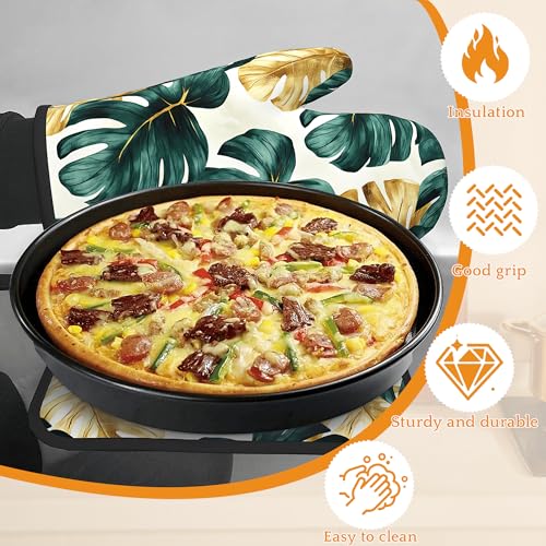 Palm Leaf Golden Tropical Oven Mitts and Pot Holders Set (4 Count)