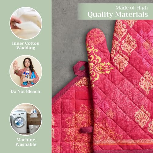 100% Cotton Oven Mitt & Pot Holder Set (045 - Versailles / 7.5" x 13" & 8" x 8" (Oven Mitt & Pot Holder))