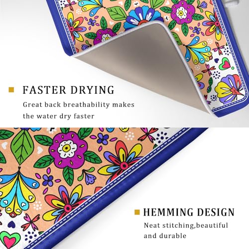Mexican Talavera Dish Drying Mat Navy Blue Large Microfiber Dish Drain Pad for Kitchen Decor 18 x 24 In (Mexican Talavera Blue / 24" x 18")