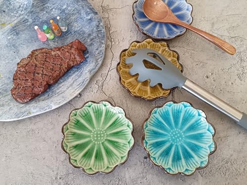 Ceramic Spoon Rest for Stove Top (Cracks Deco, Lake Blue)